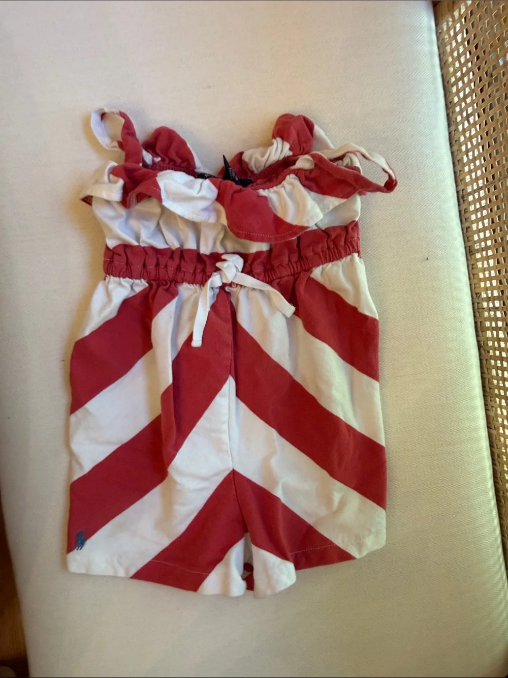 Ralph Lauren Red and White Striped Girls Romper